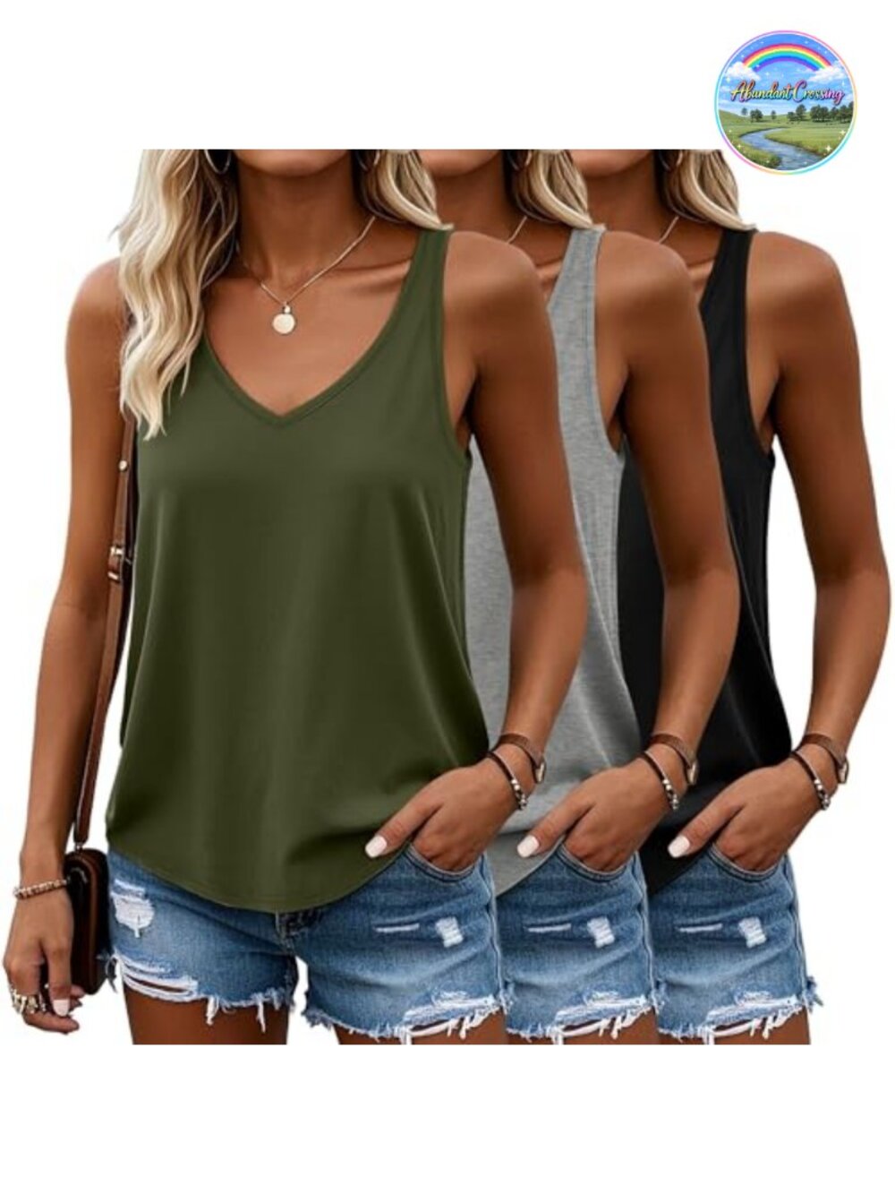 3 Pack Women's Racerback Tank Tops V-Neck Loose Fit Sleeveless Yoga Athletic